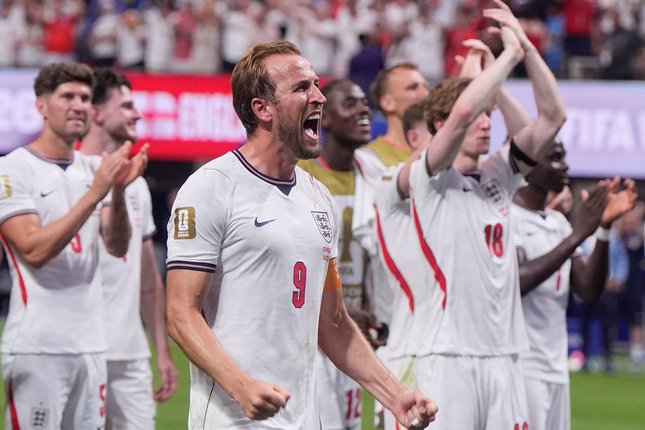 Perubahan Tuchel Perlahan Mengubah Jalannya Pertandingan Pemain Inggris Harry Kane berselebrasi pada akhir laga babak 32 besar Piala Dunia 2026 antara Inggris vs RD Kongo di Atlanta, Rabu, 1 Juli 2026 (c) AP Photo/Mike Stewart
