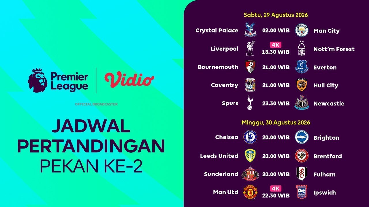 Rekor Head-to-Head Premier League 2026/27 Matchweek Kedua di Vidio Rekor Head-to-Head Premier League 2026/27 Matchweek Kedua di Vidio