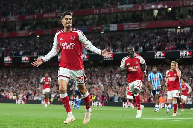Catatan Menarik Duel Arsenal vs Coventry Pemain Arsenal, Kai Havertz, merayakan gol pembuka dalam pertandingan Premier League melawan Coventry City, Sabtu (22/8/2026). (c) AP Photo/Kirsty Wigglesworth