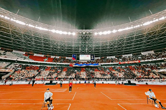 Aksi La Grande Indonesia saat memberikan dukungan untuk Timnas Indonesia di laga melawan Singapura pada ajang FIFA ASEAN Cup 2026 (c) Istimewa