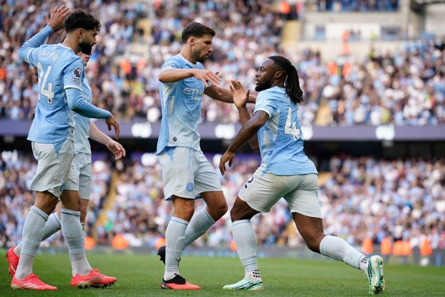 Performa Semenyo Pemain Manchester City merayakan gol Antoine Semenyo ke gawang Sunderland dalam pertandingan Premier League, Minggu (20/9/2026). (c) AP Photo/Dave Thompson