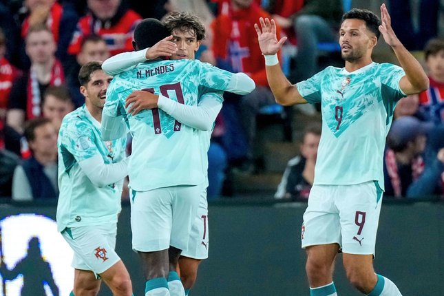 Babak Pertama Timnas Portugal merayakan gol Joao Felix ke gawang Timnas Norwegia, Senin (28/9/2026) (c) Cornelius Poppe/NTB Scanpix via AP