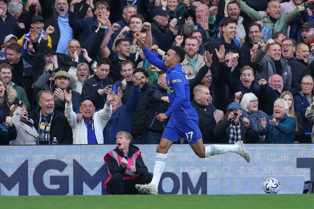 Daftar Susunan Pemain Morgan Rogers merayakan golnya pada laga Chelsea vs Man United di pekan ke-9 Premier League 2026/2027 (c) AP Photo/Ian Walton