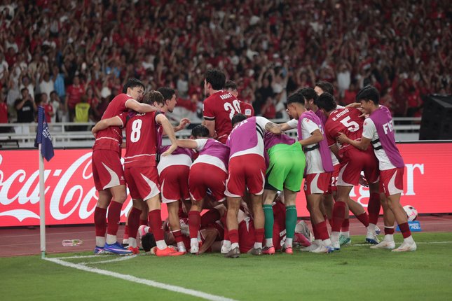 Vidio Perkuat Pengalaman Menonton Secara Digital Pemain Timnas Indonesia merayakan gol Dean James pada laga final FIFA ASEAN Cup 2026 melawan Thailand (c) Budy Santoso