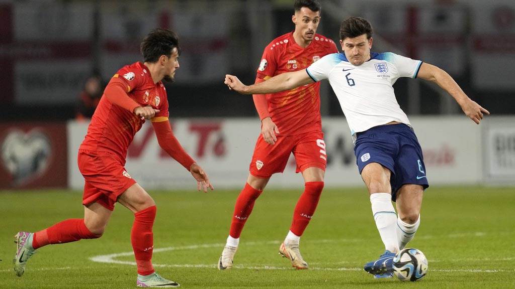 Aksi Harry Maguire saat Timnas Inggris Vs Makedonia Utara di Kualifikasi Euro 2024