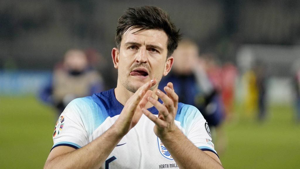 Aksi Harry Maguire saat Timnas Inggris Vs Makedonia Utara di Kualifikasi Euro 2024