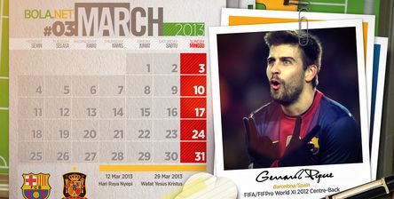 Gerard Pique Kalender Maret