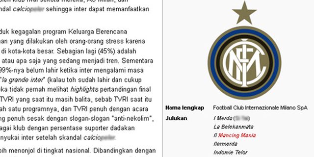 Situs Wikipedia Indonesia Milik Inter Milan 'Dikerjai'