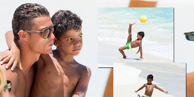 Ronaldo Temani Sang Anak Beraksi Olah Bola di Pantai 