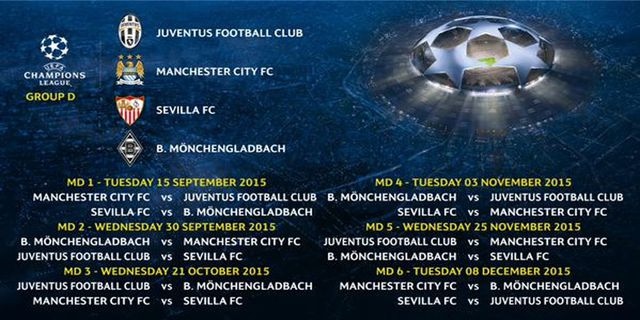 Fakta Grup D: Juventus, City, Sevilla, Monchengladbach Fakta Grup D: Juventus, City, Sevilla, Monchengladbach