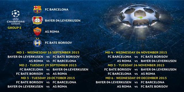 Fakta Grup E: Barcelona, Leverkusen, Roma, BATE