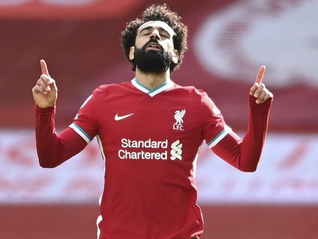Mohamed Salah mencetak gol ke gawang Aston Villa pada pekan ke-32 Premier League 2020/2021 (c) AP Photo