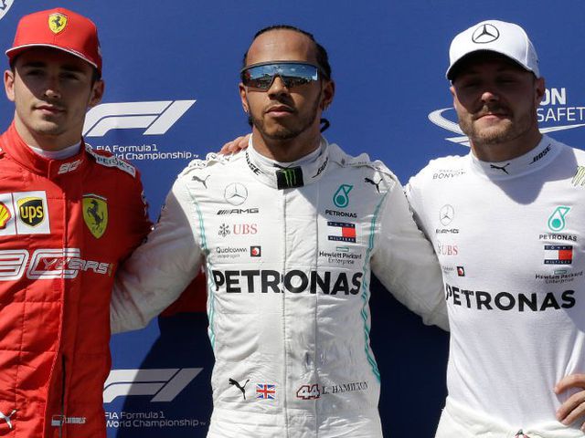 Charles Leclerc, Lewis Hamilton, dan Valtteri Bottas (c) AP Photo
