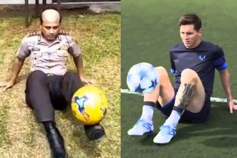 Bergaya Seperti Messi, Pak Polisi Sumatera Barat Pamer Skill Juggling Bola