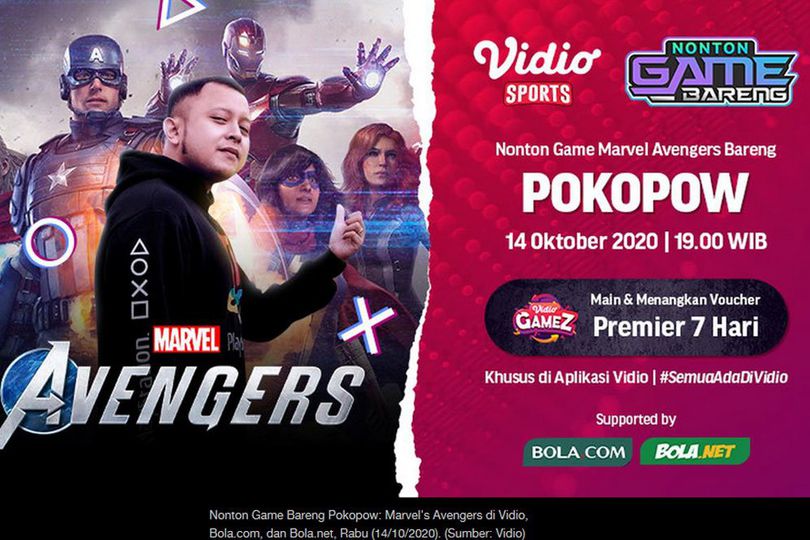 Live Streaming Nonton Game Marvel Avengers Bareng Pokopow di Vidio, Bola.net, Bola.com