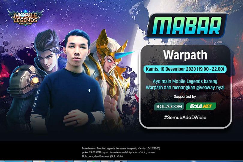 Live Streaming Mabar Mobile Legends Bersama Warpath, Kamis 10 Desember 2020