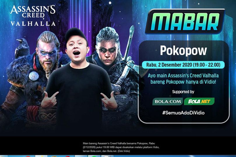 Live Streaming Mabar Assassin's Creed Valhalla Bersama Pokopow 2 Desember 2020