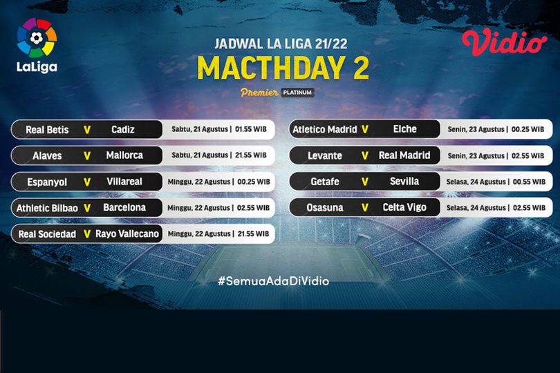 Jangan Ketinggalan, Jadwal dan Live Streaming La Liga Spanyol 2021/2022 Pekan Kedua di Vidio