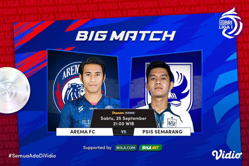 Link Live Streaming BRI Liga 1 2021/2022 Big Match : Arema FC vs PSIS Semarang di Vidio