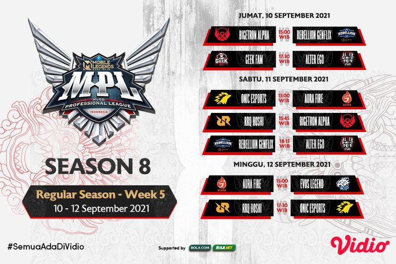 Live Streaming MPL Indonesia Season 8 Pekan Kelima di Vidio, 10-12 September 2021