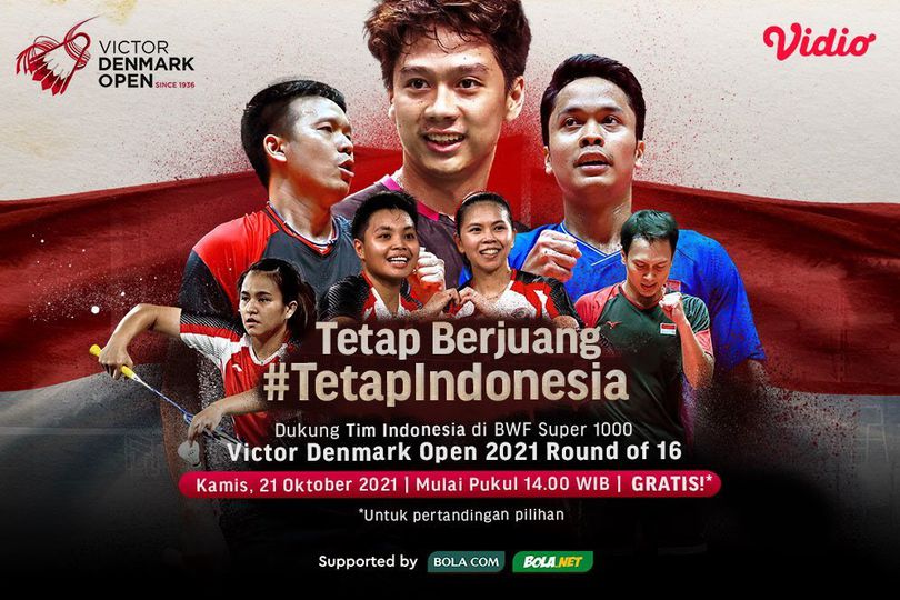 Jadwal dan Link Live Streaming Tim Indonesia dalam Babak 16 Besar Denmark Open 2021 di Vidio