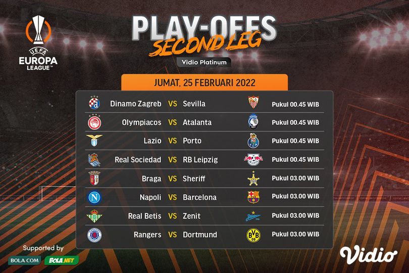 Jadwal dan Live Streaming Leg Kedua Play-off Babak 16 Liga Europa 2021/2022 di Vidio