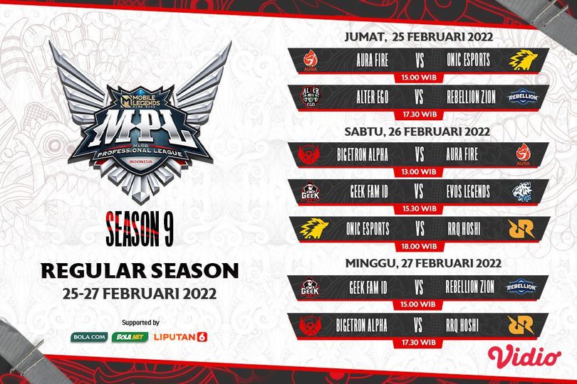 Jadwal Live Streaming MPL Indonesia Season 9 di Vidio Pekan Ini, 25-27 Februari 2022