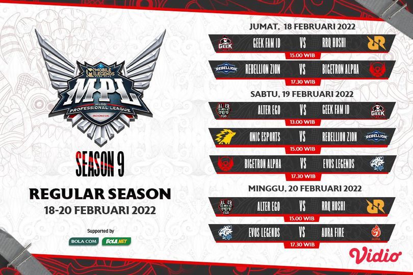 Jadwal Live Streaming MPL Indonesia Season 9 Pekan Perdana di Vidio