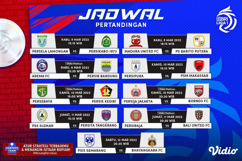 Jadwal Live Streaming BRI Liga 1 2021/2022 Pekan Ke-30 di Vidio Jadwal Live Streaming BRI Liga 1 2021/2022 Pekan Ke-30 di Vidio