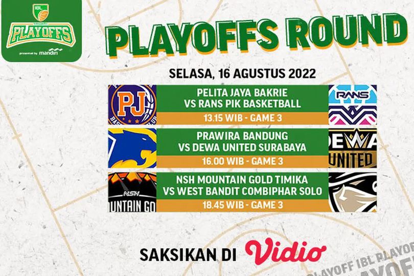 Link Live Streaming Playoff IBL 2022 di Vidio Hari Ini, Selasa 16 Agustus 2022 Link Live Streaming Playoff IBL 2022 di Vidio Hari Ini, Selasa 16 Agustus 2022