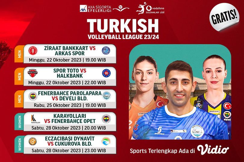 Jadwal Liga Voli Turki 2023/2024 Pekan Ini Di Vidio, 22-28 Oktober 2023 ...