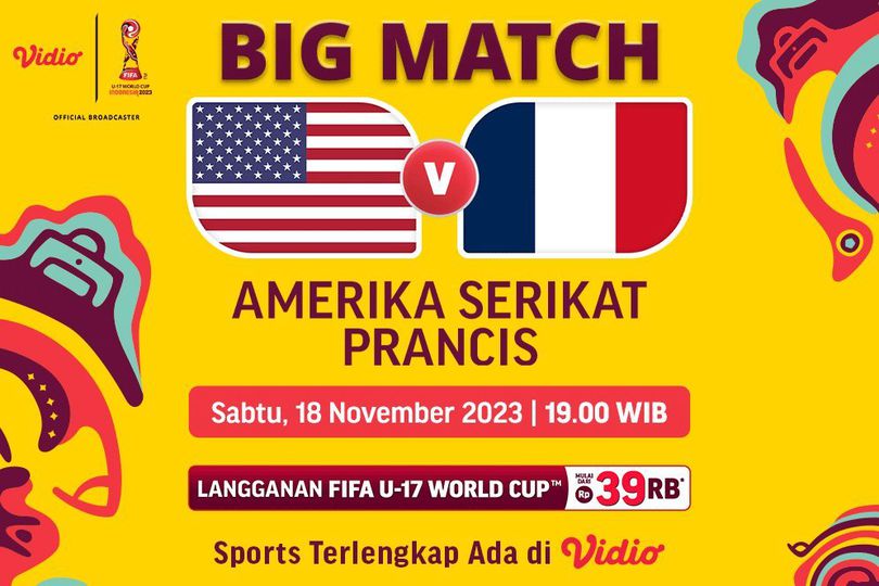 Link Live Streaming Piala Dunia U-17 2023: Amerika Serikat Vs Prancis di Vidio, 18 November 2023