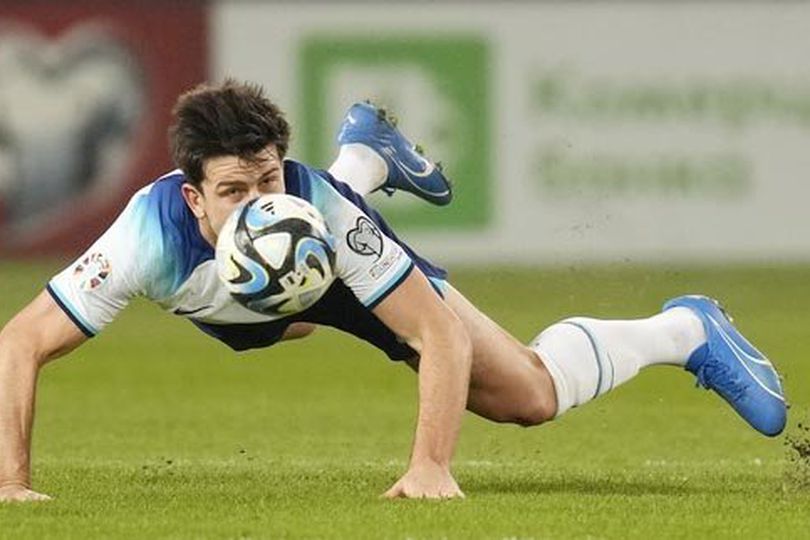 Aksi Harry Maguire saat Timnas Inggris Vs Makedonia Utara di Kualifikasi Euro 2024 Aksi Harry Maguire saat Timnas Inggris Vs Makedonia Utara di Kualifikasi Euro 2024