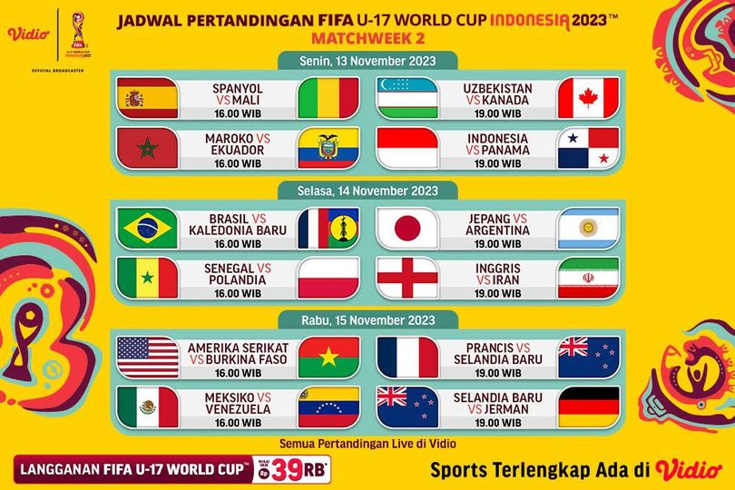 Jadwal Live Streaming Piala Dunia U-17 Indonesia 2023 Matchday 2 di Vidio