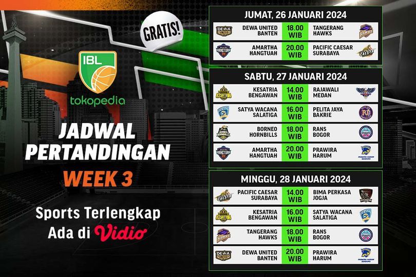 Jadwal Siaran Langsung Pekan 3 IBL Indonesia 2024 di Vidio, 26-28 Januari 2024