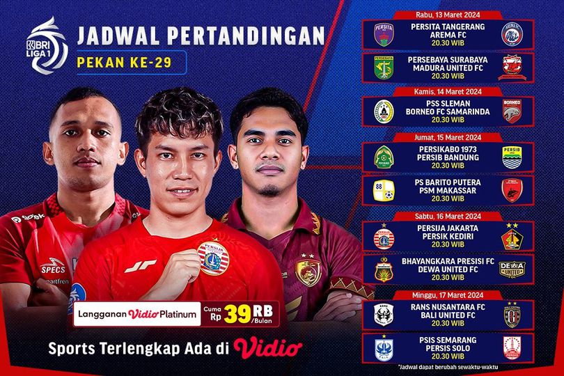 Jadwal Siaran Langsung BRI Liga 1 2023/2024 Pekan 29 di Vidio, 1317