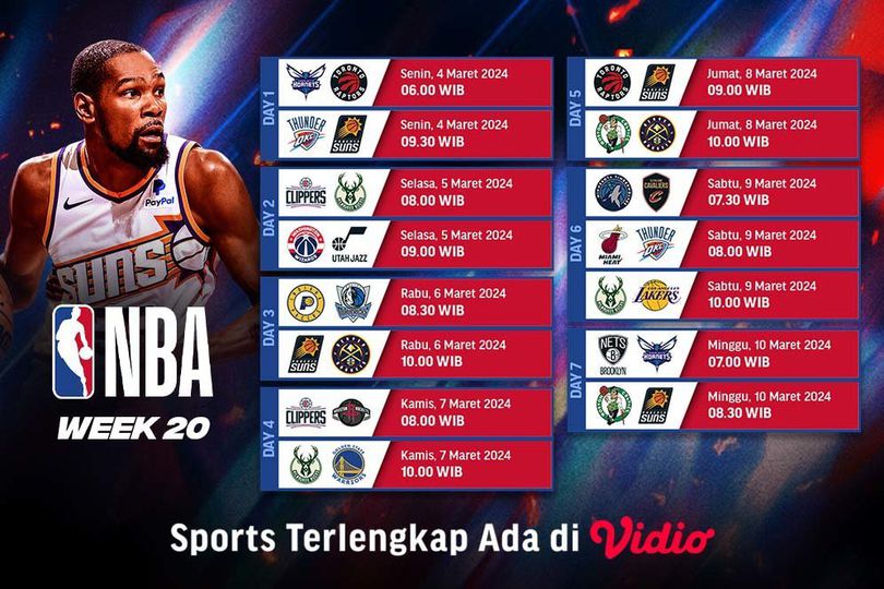 Jadwal Live Streaming Pekan 20 NBA 2023/2024 di Vidio, 4-10 Maret 2024