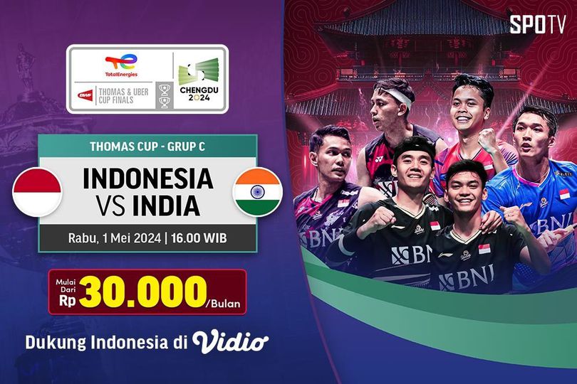 Saksikan Live Streaming Thomas Cup 2024 di Vidio: Indonesia vs India