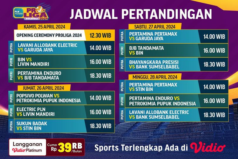 Link Live PLN Mobile Proliga 2024 Pekan Perdana di Vidio