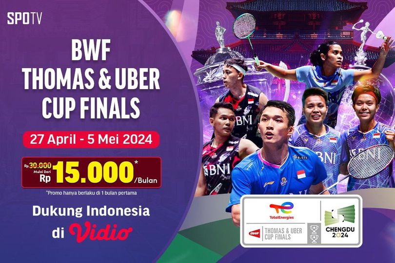 Nonton Live Streaming Pertandingan Thomas Cup dan Uber Cup 2024 di Vidio, 27 April-5 Mei 2024