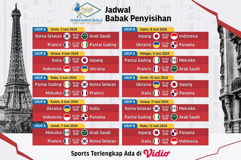 Jadwal Siaran Langsung Babak Penyisihan Tournoi Maurice Revello di Vidio