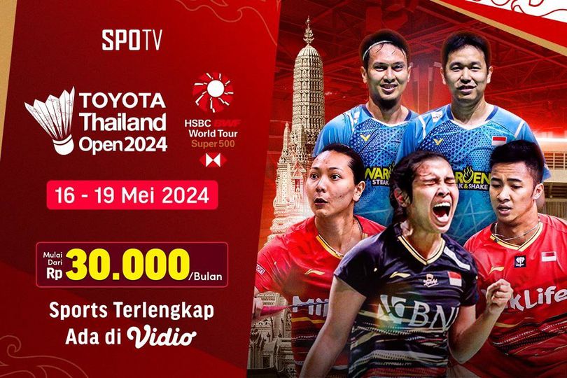 Saksikan Live Streaming BWF Thailand Open 2024 di Vidio, 16-19 Mei 2024