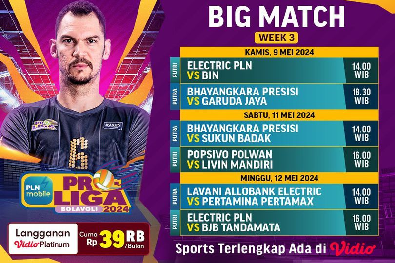 Link Streaming PLN Mobile Proliga 2024 Big Match Week 3 di Vidio