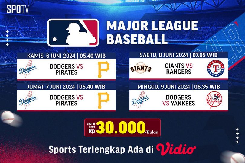 Jadwal Live Streaming Major League Baseball di Vidio Pekan Ini, 6-9 Juni 2024