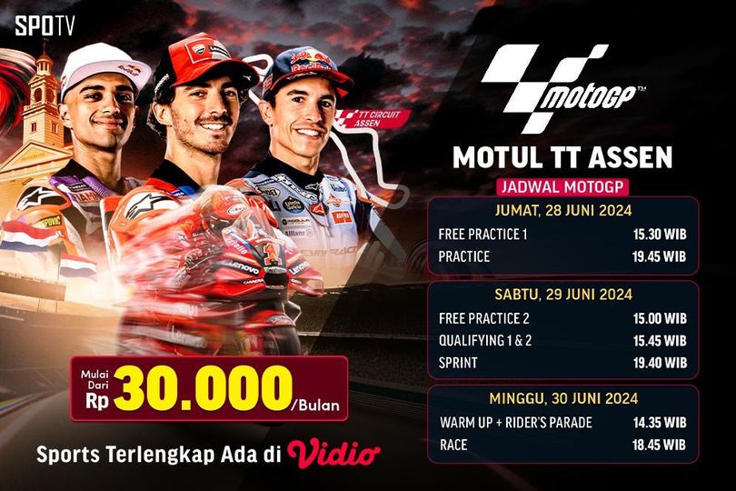 Link Live Streaming MotoGP Belanda 2024 di Vidio, 28-30 Juni 2024