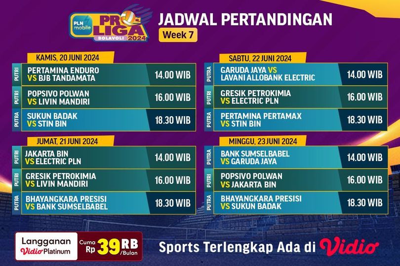 Jadwal Siaran Langsung PLN Mobile Proliga 2024 Pekan 7 di Vidio, 20-23 Juni 2024