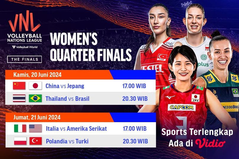 Jadwal Siaran Langsung Women's VNL 2024 di Vidio Babak 8 Besar Pekan Ini, 20-21 Juni 2024