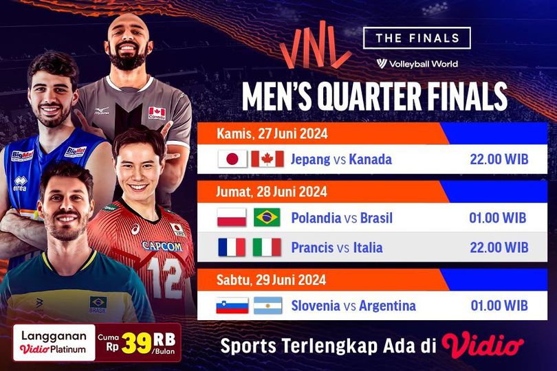 Jadwal Siaran Langsung Perempat Final Men's VNL 2024 di Vidio, 27-29 Juni 2024