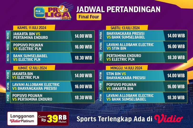 Jadwal Siaran Langsung Babak Final Four PLN Mobile Proliga 2024 di Vidio, 11-14 Juli 2024