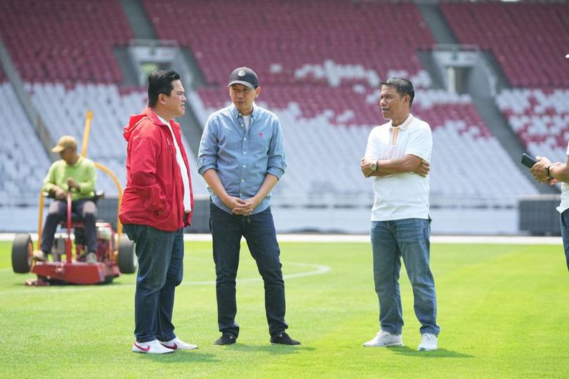 Jelang Laga Melawan Australia, Ketua Umum PSSI Erick Thohir Cek Kondisi Stadion GBK